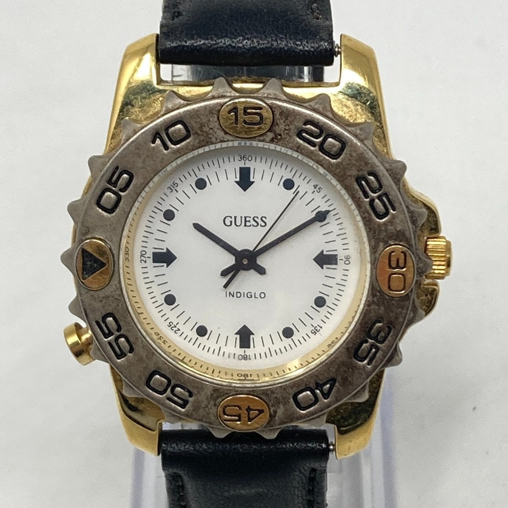 Vintage Guess Watch Men Women 37mm Silver Gold Tone Indiglo New Battery 9" 1994